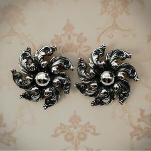 Vintage / Antique Signed Guglielmo Cini Sterling Silver Swirl Earrings ~Clip On